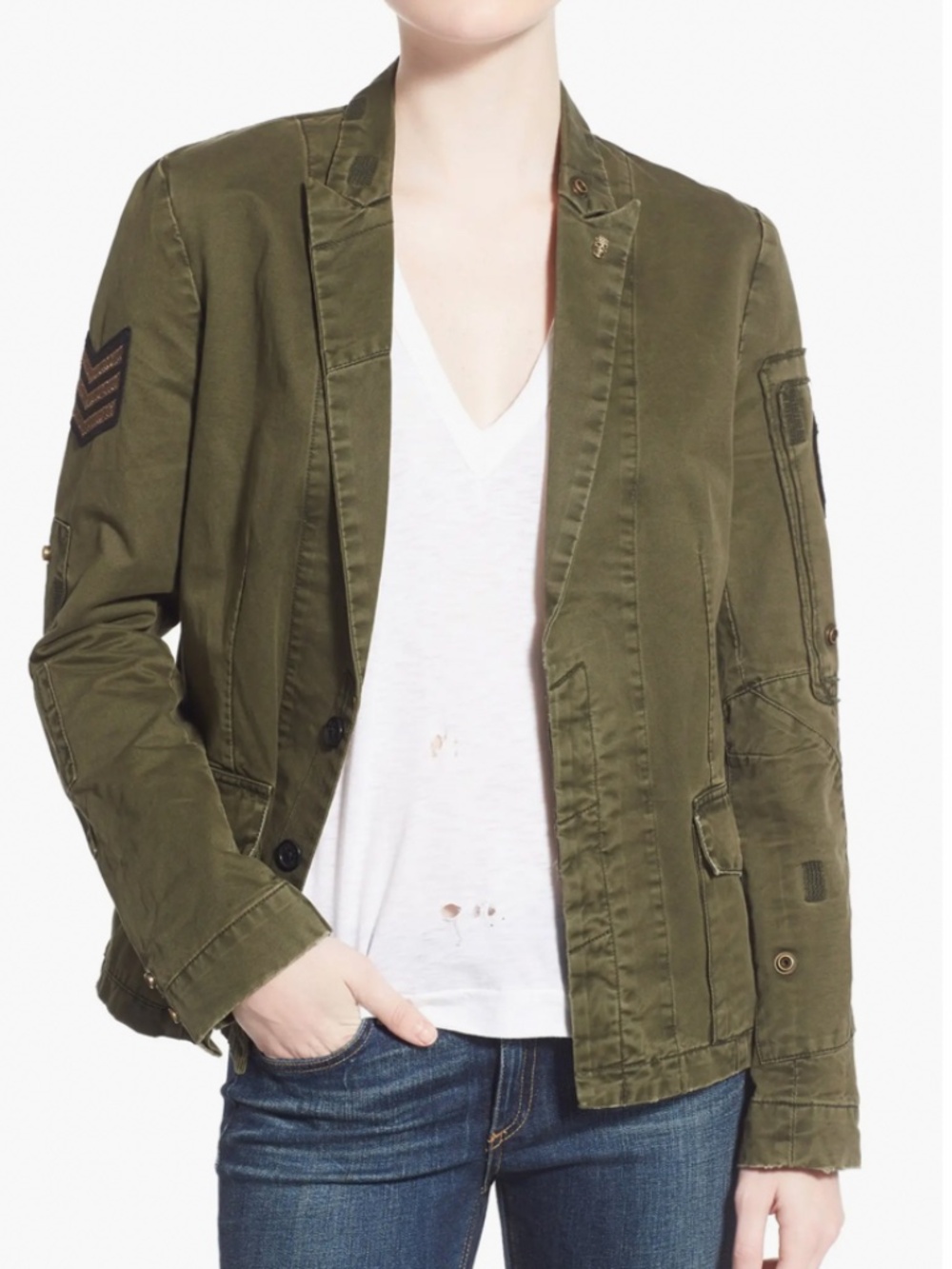 Zadig & Voltaire Women's  Olive Military Field Jacket with Patch Details size XS